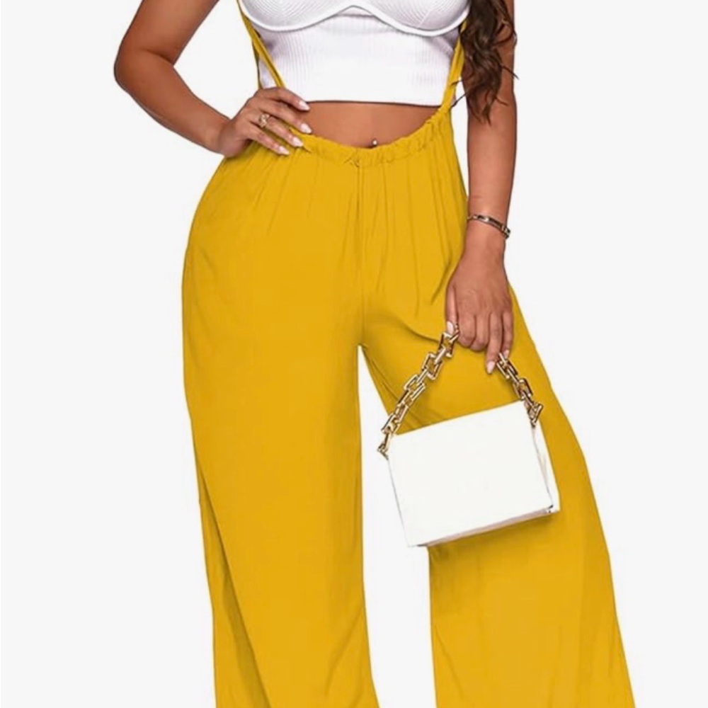 Women’s Yellow Suspender Pants | Wide Leg | Size M